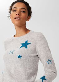 Samira Wool Cashmere Star Jumper, Grey Blue, hi-res