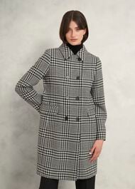 Yvette Wool Blend Check Coat, Black Ivory, hi-res
