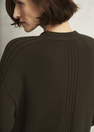 Olive Wentworth Wool Blend V Neck Button Cardigan, Dark Olive, hi-res