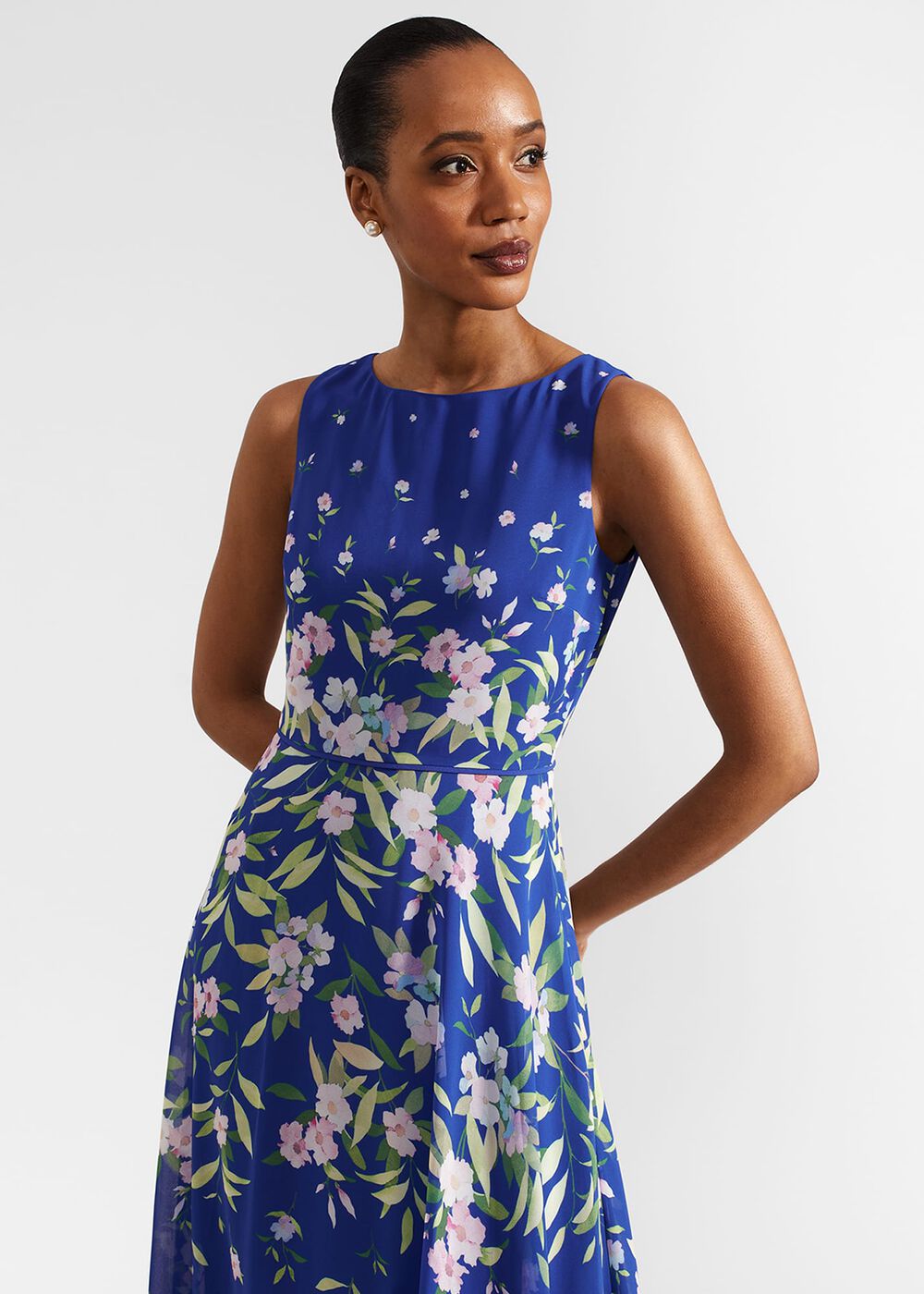Carly Floral Midi Dress, Blue Multi, hi-res