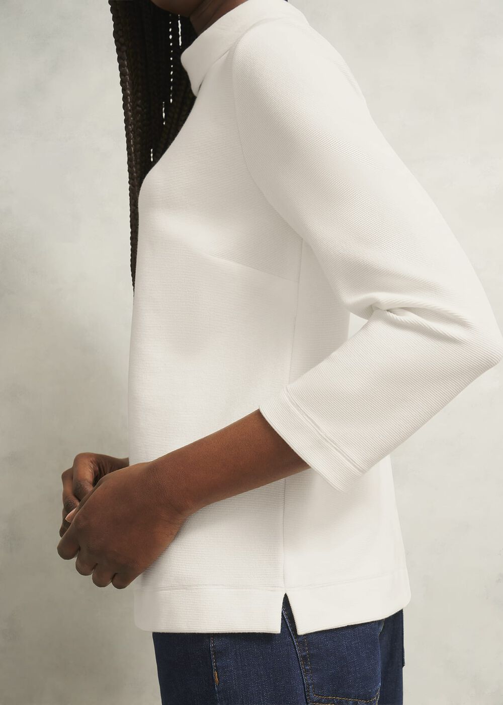 Ivory Tali 3/4 Sleeve Textured Top, Hobbs Ivory, hi-res