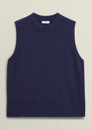 Navy Ruby Crew Neck Layering Knitted Vest, True Navy, hi-res