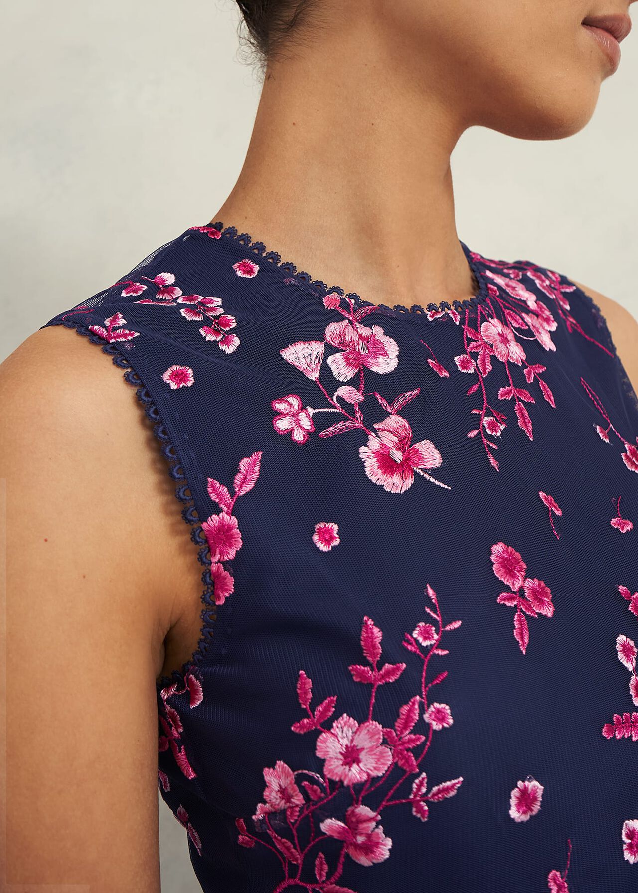 Bethany Embroidered Dress, Navy Pink, hi-res