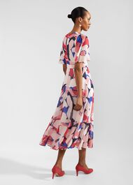 Freya Silk Midi Dress, Navy Pink Multi, hi-res