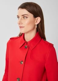 Chrissie Water Resistant Mac With Hood, Geranium Red, hi-res