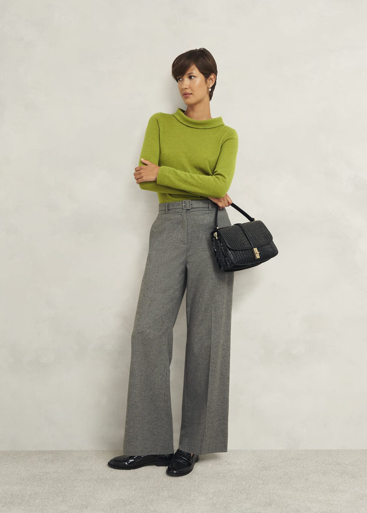Audrey Wool Cashmere Jumper, Lime Green, hi-res