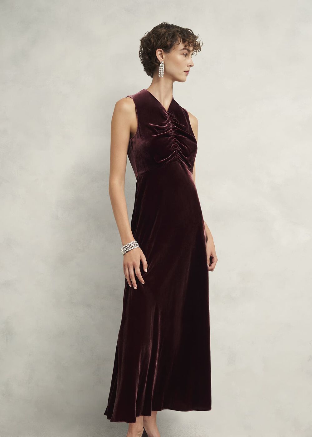 Isleworth Velvet Dress With Silk, Cocoa Brown, hi-res
