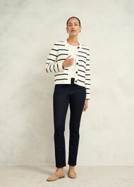 Ellie Cotton Wool Knitted Jacket, Ivory Navy, hi-res