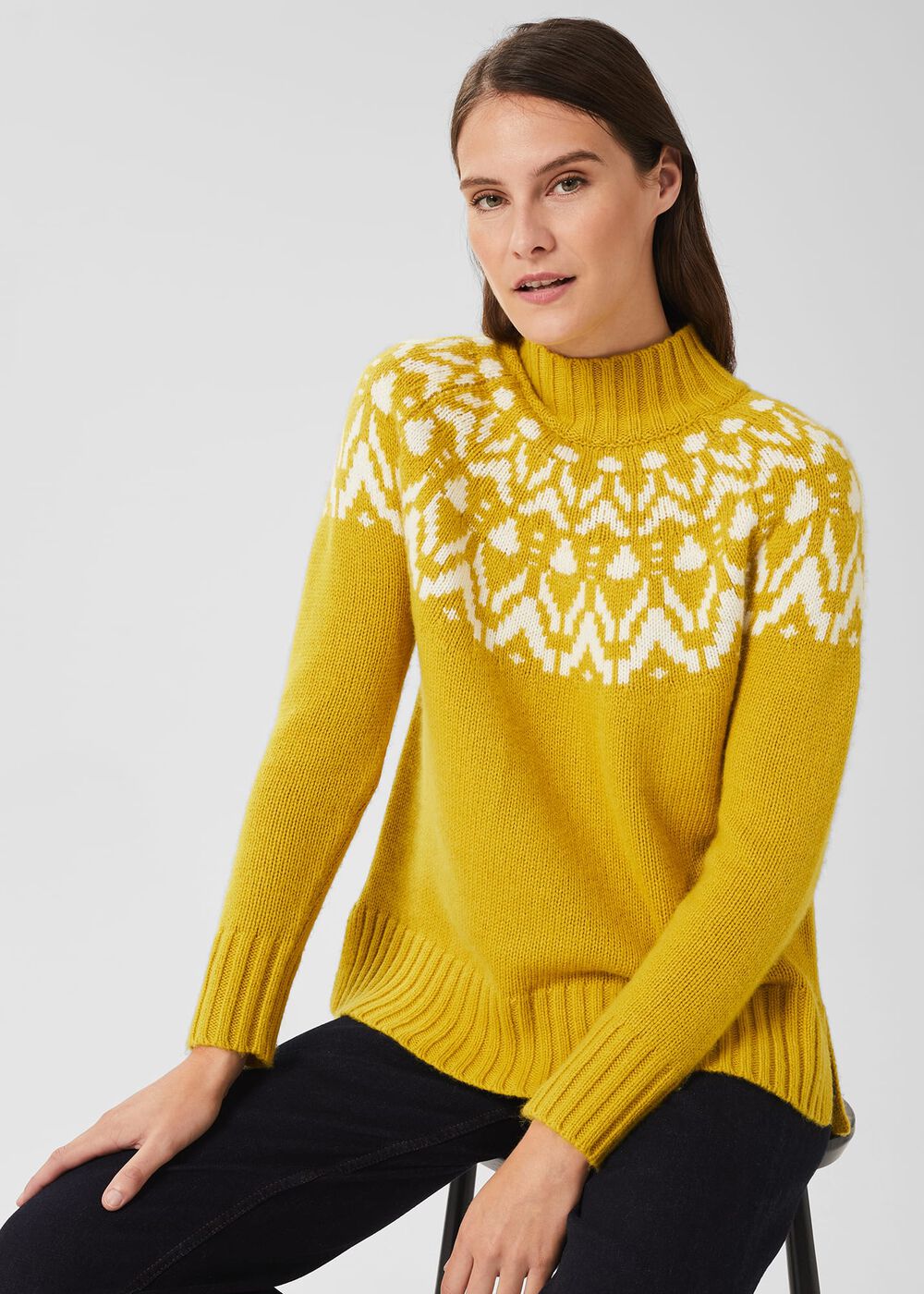 Meredith Fairisle Jumper with Alpaca, Lemon Yellow, hi-res