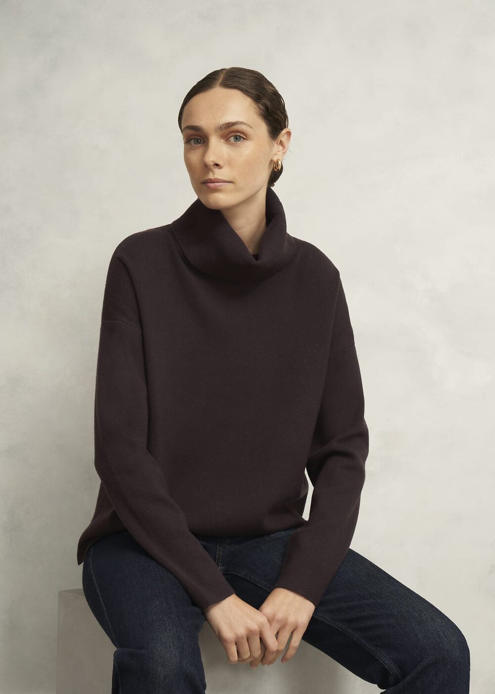 Yvette Roll Neck Knitted Sweater, Alder Brown, hi-res
