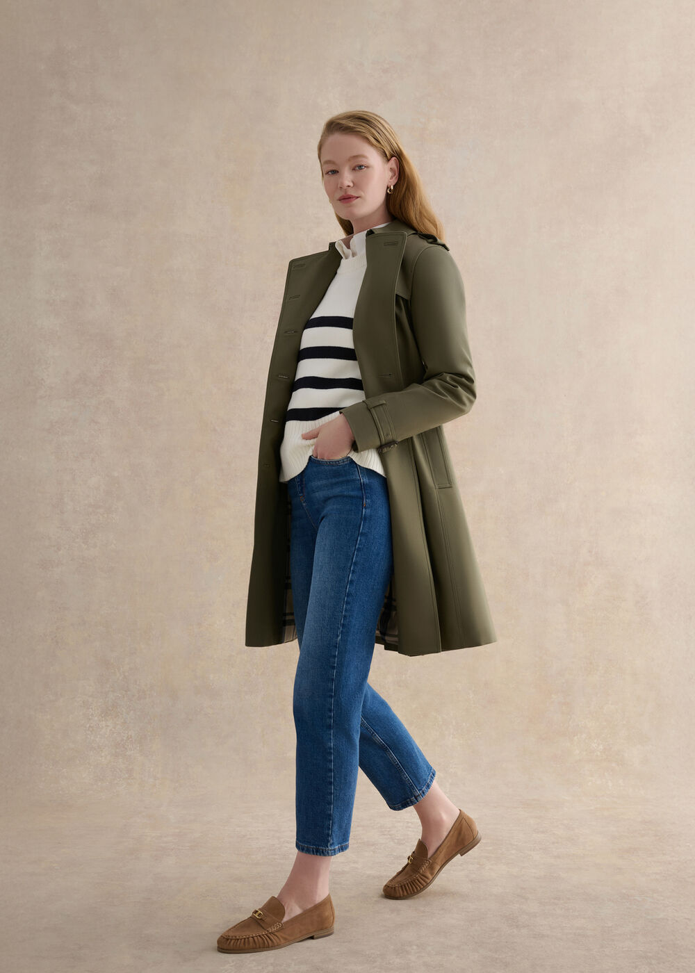 Skylar Shower Resistant Trench Coat, Olive Green, hi-res