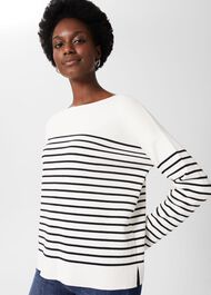 Petra Cotton Striped Sweater, Ivory Navy, hi-res