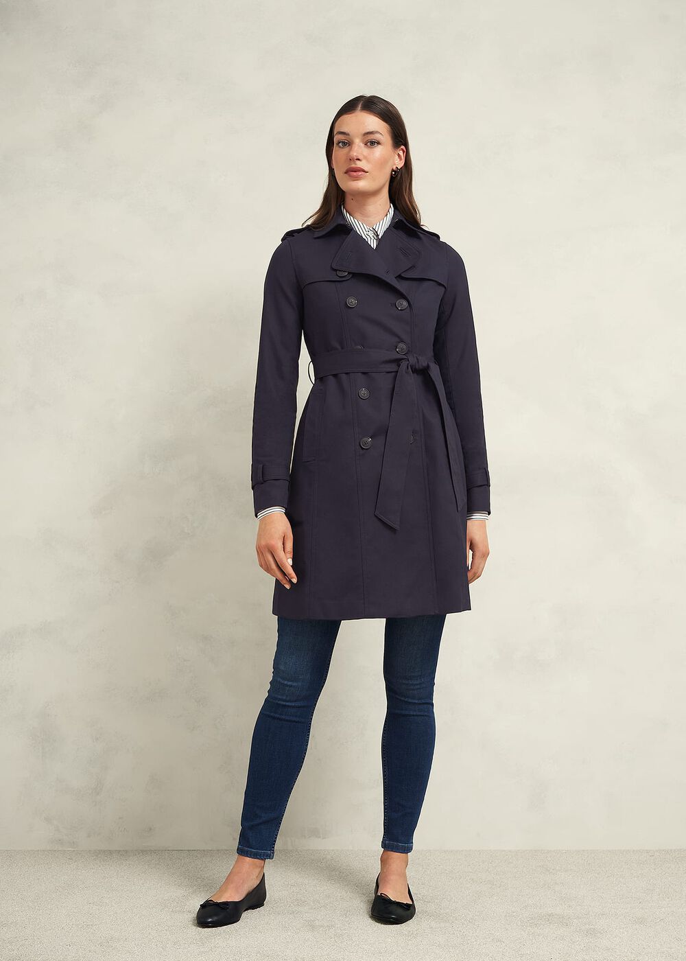 Saskia Shower Resistant Trench Coat, Navy, hi-res