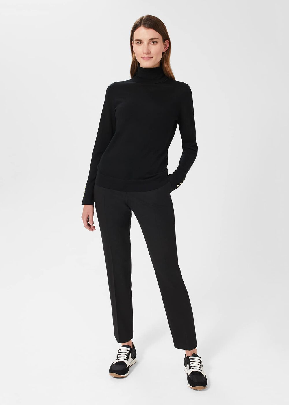 Lara Merino Wool Roll Neck Sweater, Black, hi-res
