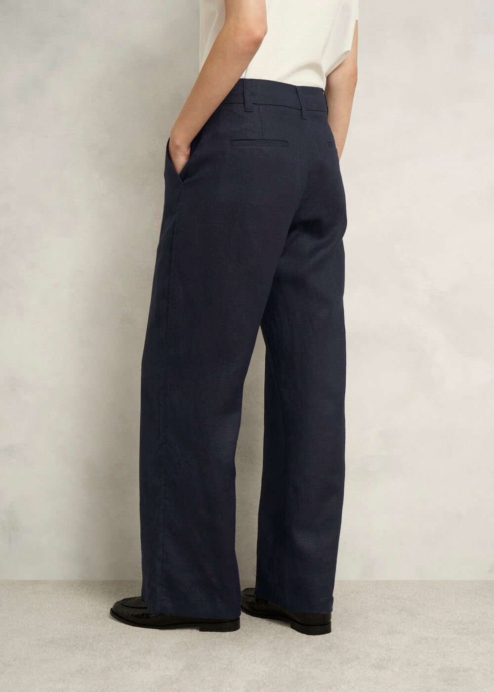 Petite Lynn Linen Trousers, Navy, hi-res
