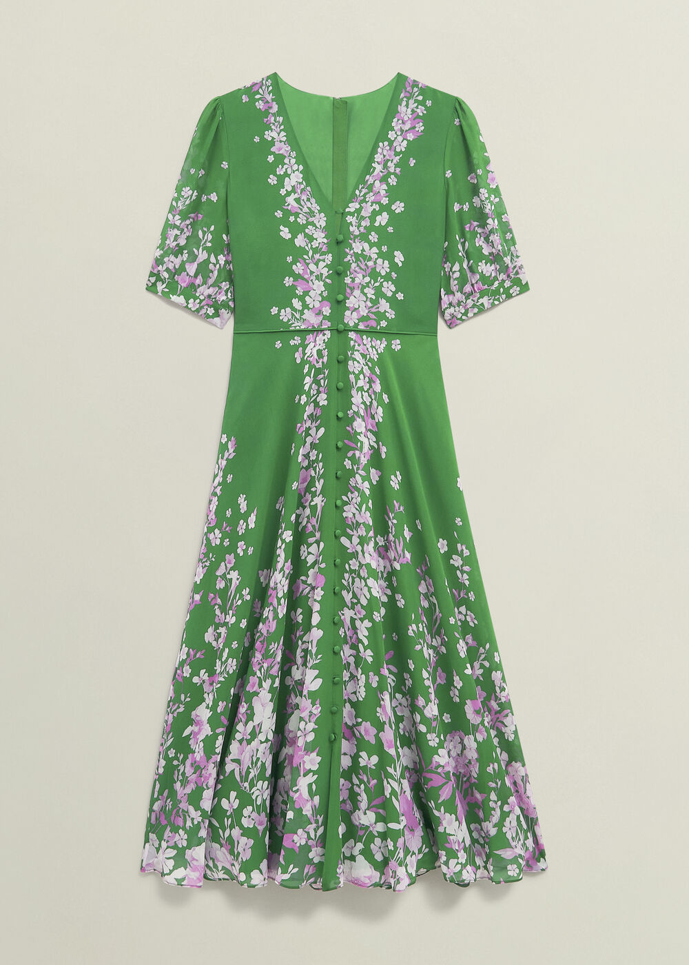 Ana Silk Floral Dress, Green Pink, hi-res