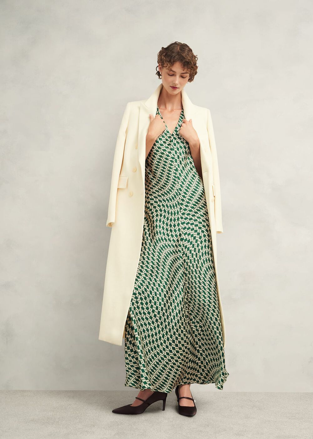 Parcevall Silk Dress, Green Cream, hi-res