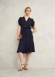 Pricilla Tie Midi Dress, Midnight, hi-res
