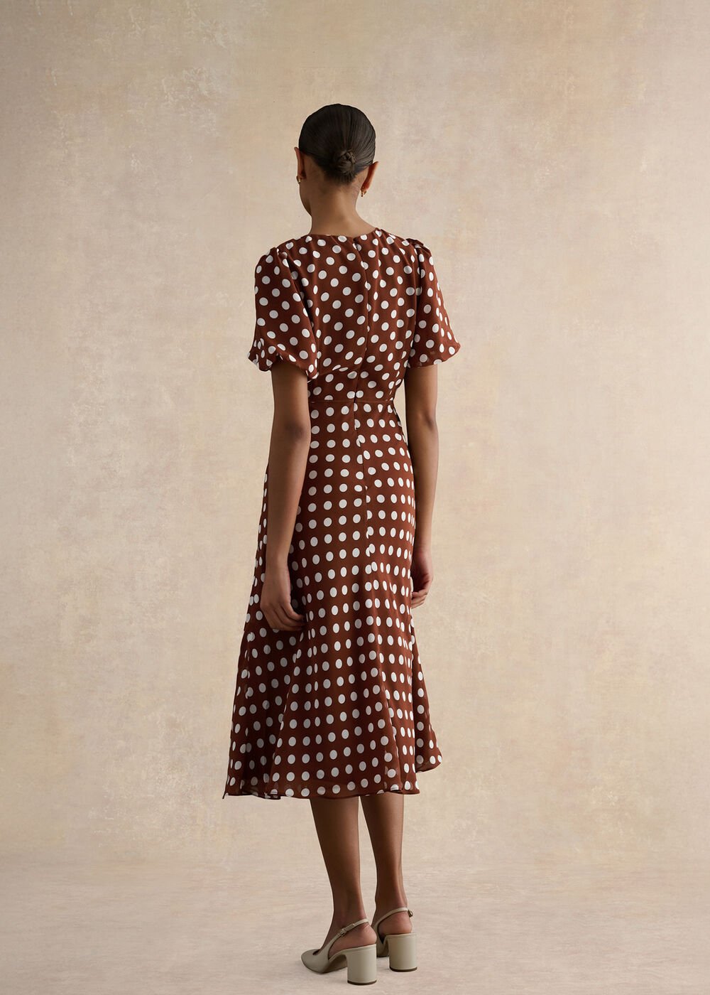 Dorothy Spot Midi Dress, Brown Ivory, hi-res