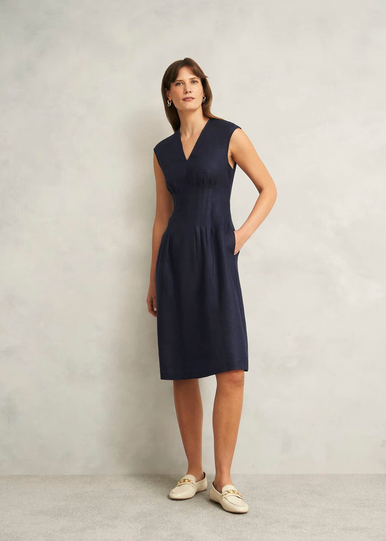 Petite Kayleigh Linen Dress, Navy, hi-res
