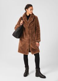 Georgia Faux Fur Coat, Camel, hi-res