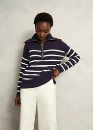 Amy Stripe Cotton Sweater, Warm Ivory Navy, hi-res
