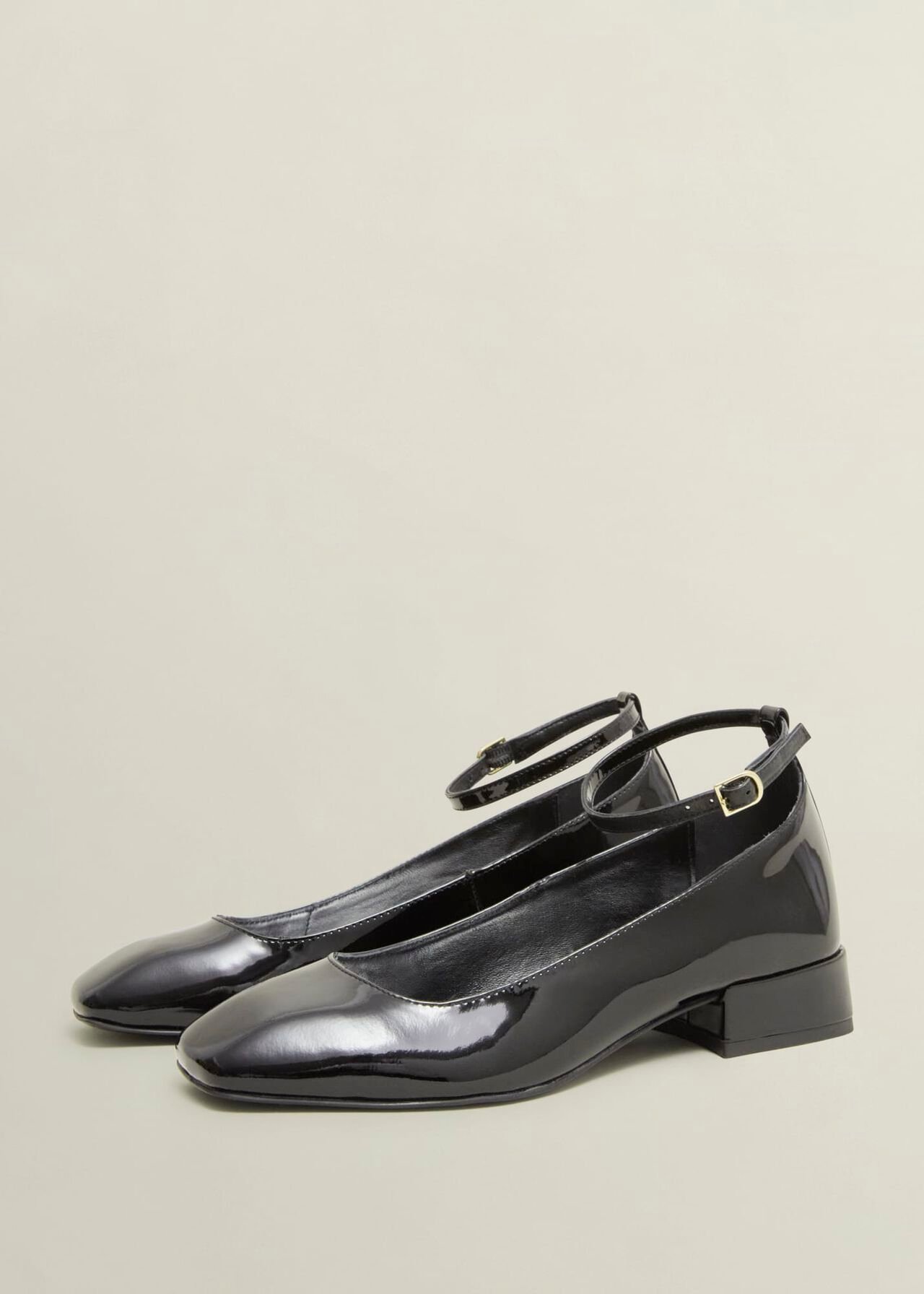 Athena Patent Heeled Shoes, Black, hi-res