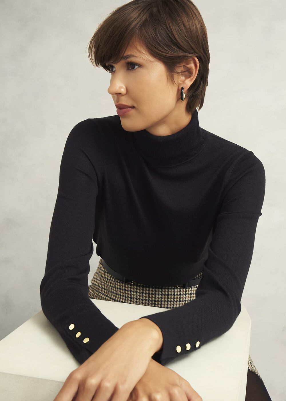 Lara Merino Wool Roll Neck Sweater, Black, hi-res