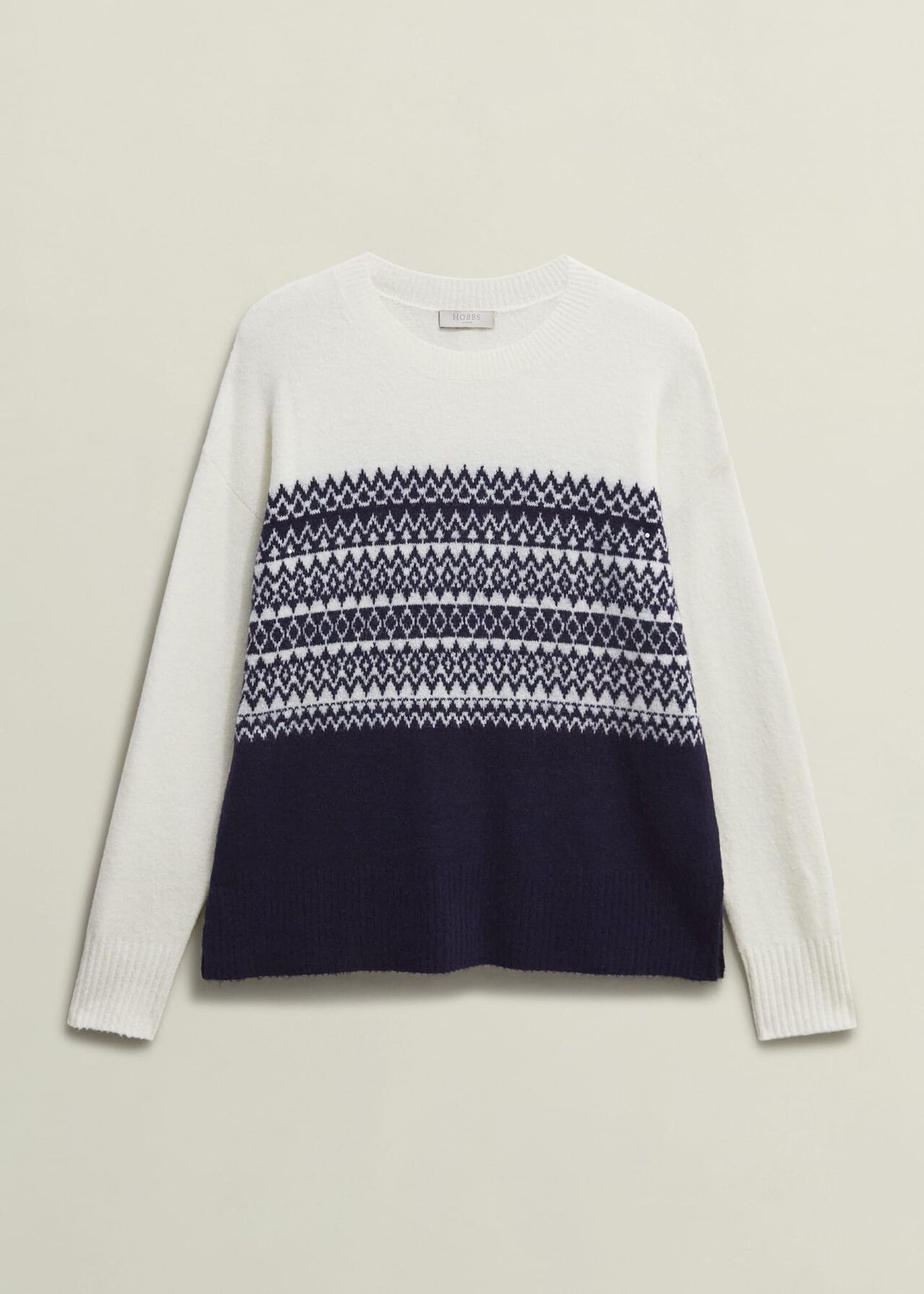 Lorrie Fairisle Sweater With Alpaca, Ivory Navy, hi-res