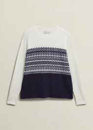 Lorrie Fairisle Sweater With Alpaca, Ivory Navy, hi-res
