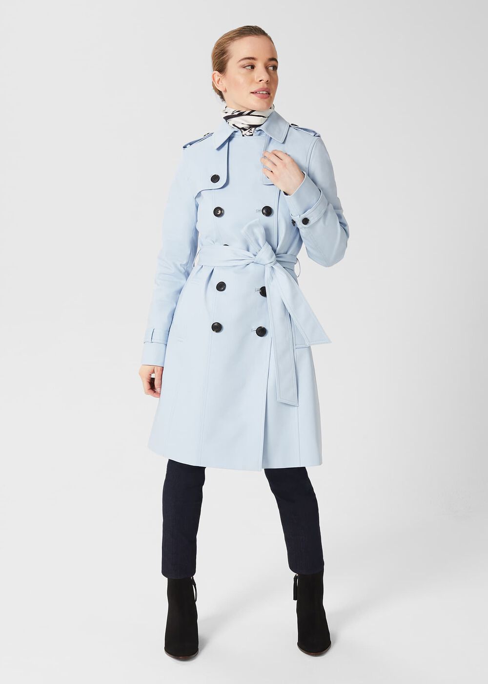 Petite Saskia Shower Resistant Trench Coat, Pale Blue, hi-res