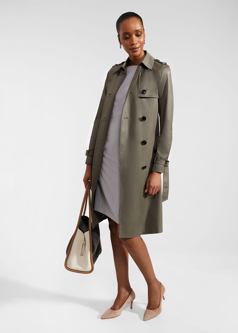 Lisa Trench Shower Resistant Trench Coat, Olive Green, hi-res