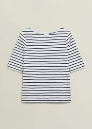 Ivory Katie Cotton Stripe Button Back Top, White Navy, hi-res