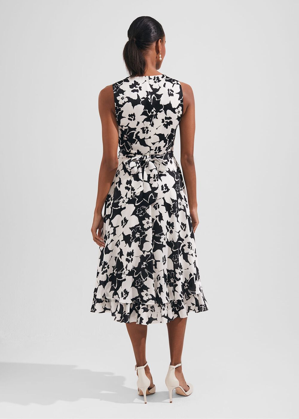 Viola Satin Fit And Flare Dress, Black Ivory, hi-res