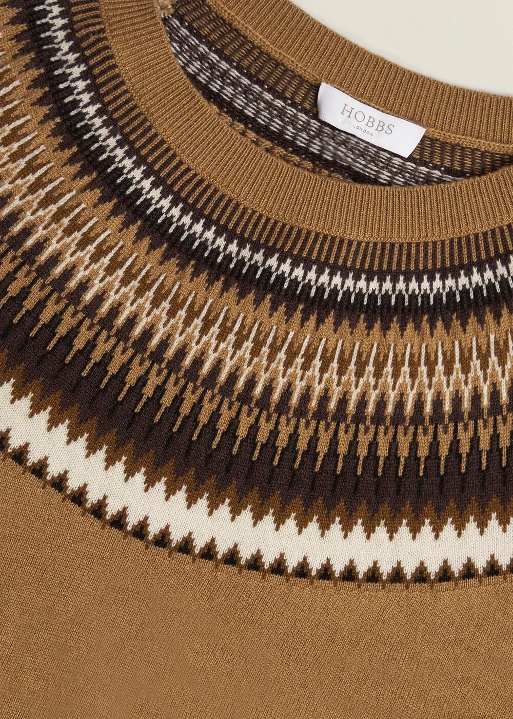 Camel Greta Wool Blend Fairisle Crew Neck Knitted Sweater, Camel Marl, hi-res