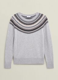 Sparkle Greta Fairisle Wool Blend Knitted Jumper, Pale Grey Marl, hi-res