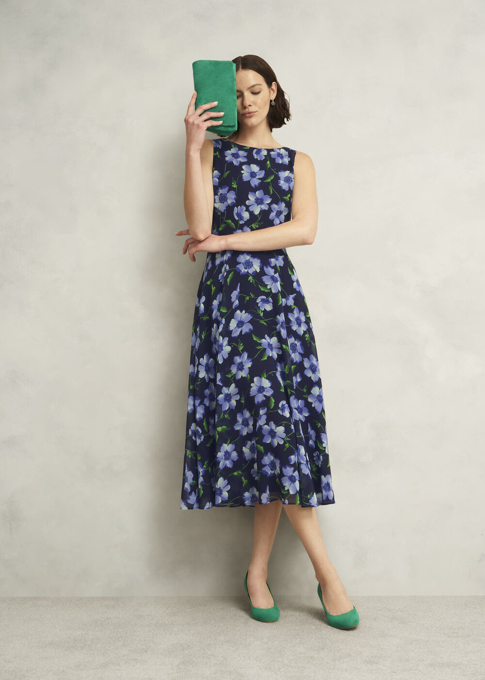 Carly Floral Printed Midi Dress, Midnight Multi, hi-res