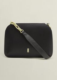 Milan Satin Clutch Bag, Black, hi-res