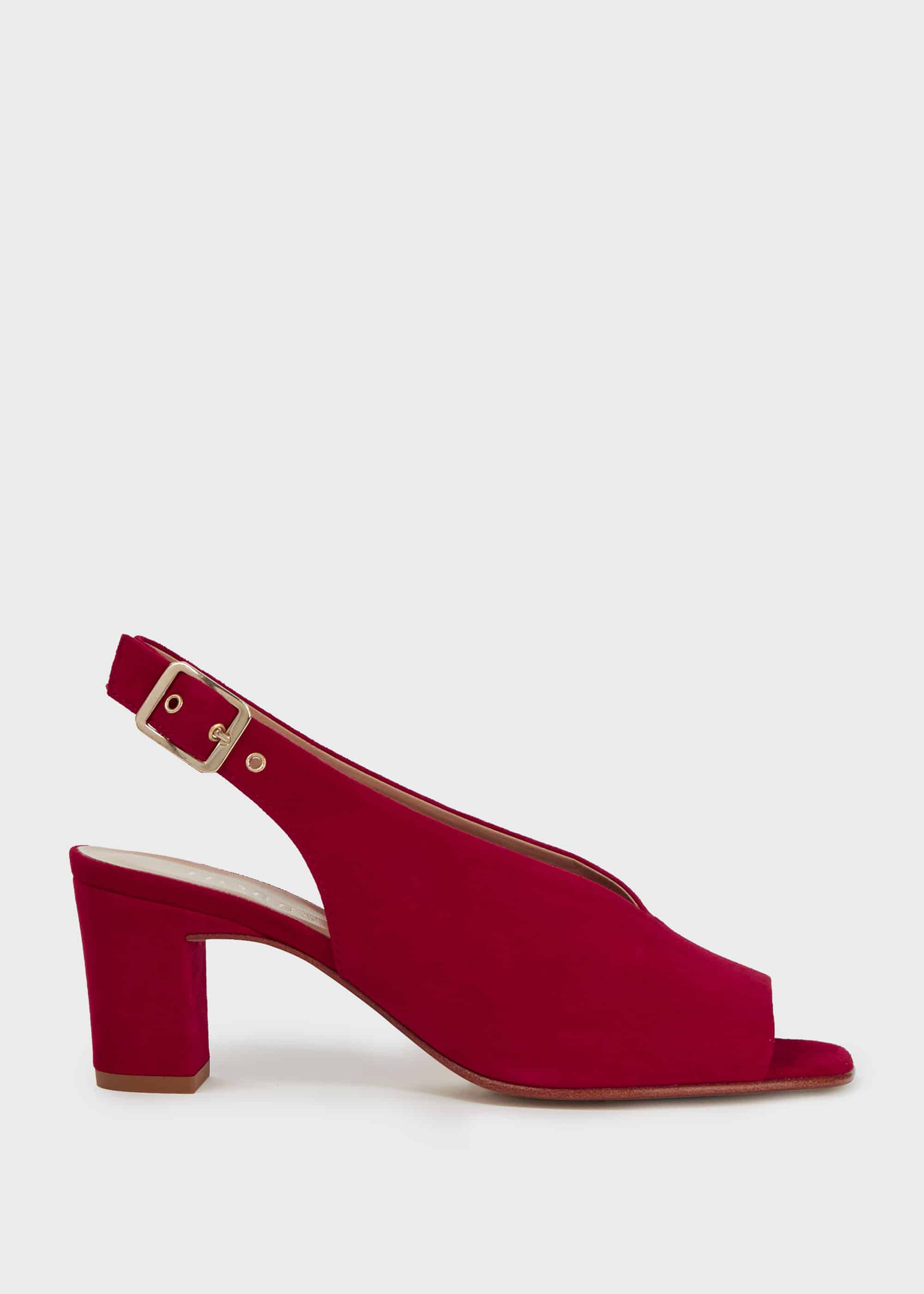 red suede block heel shoes