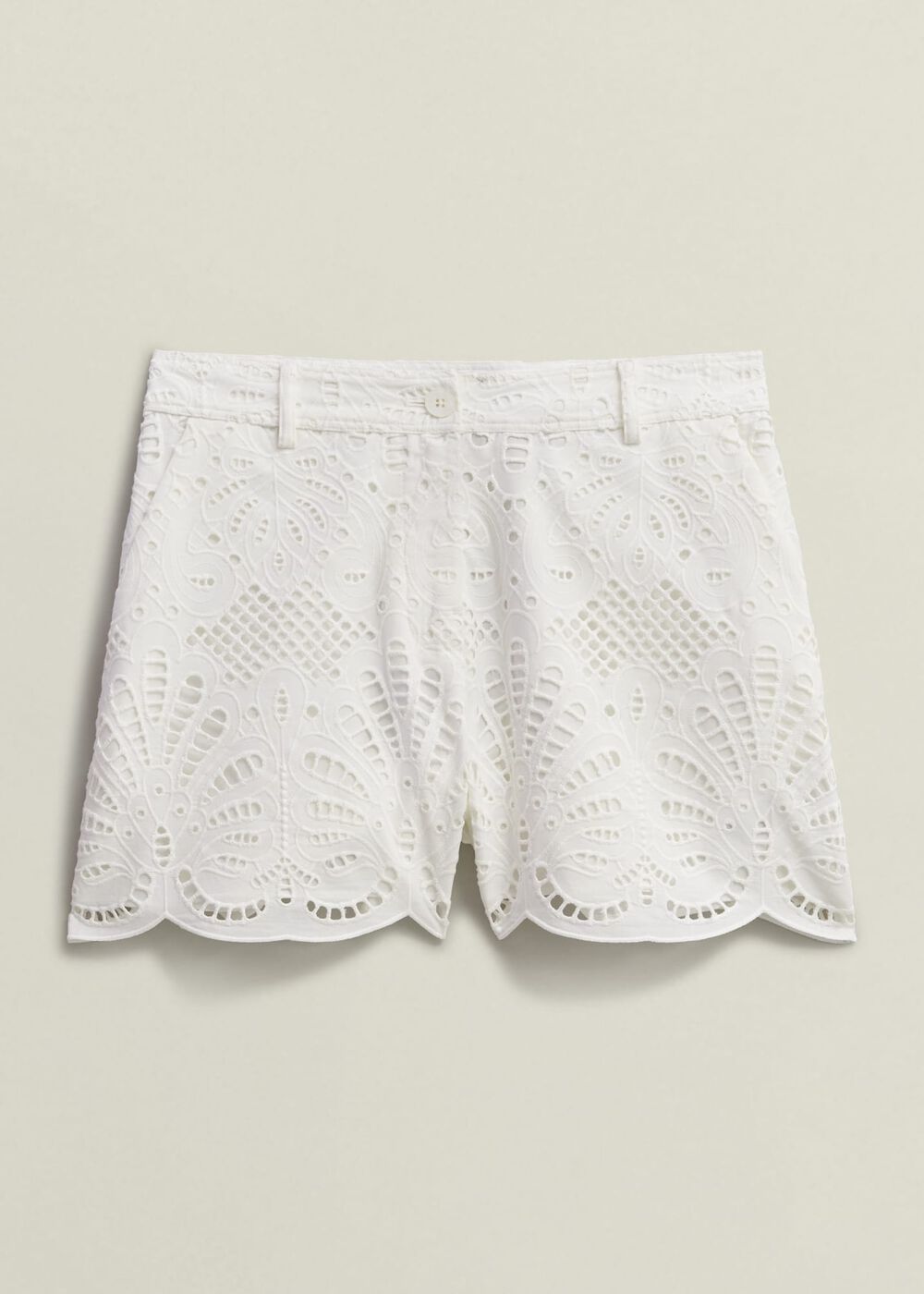 White Buscot Cotton Broderie Shorts, Hobbs White, hi-res