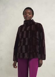 Andrea Faux Fur Coat, Wine, hi-res