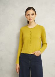 Michelle Cotton Cardigan, Gold Chartreuse, hi-res