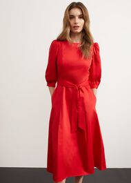 Cliveden Tie Midi Dress, Red, hi-res