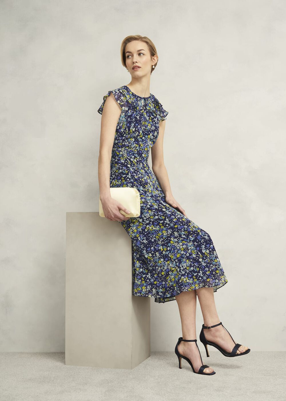 Dawn Frill Collar Dress, Blue Multi, hi-res