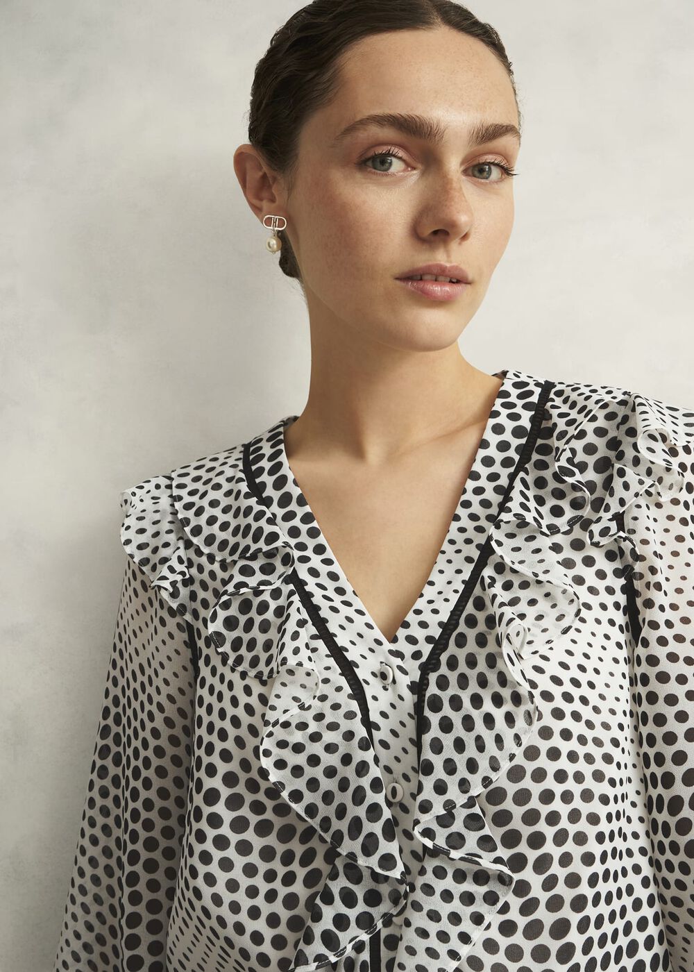 Rosana Ruffle Top, Cream Black, hi-res