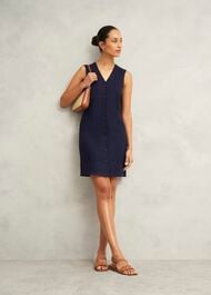 Zelia Linen Dress, True Navy, hi-res