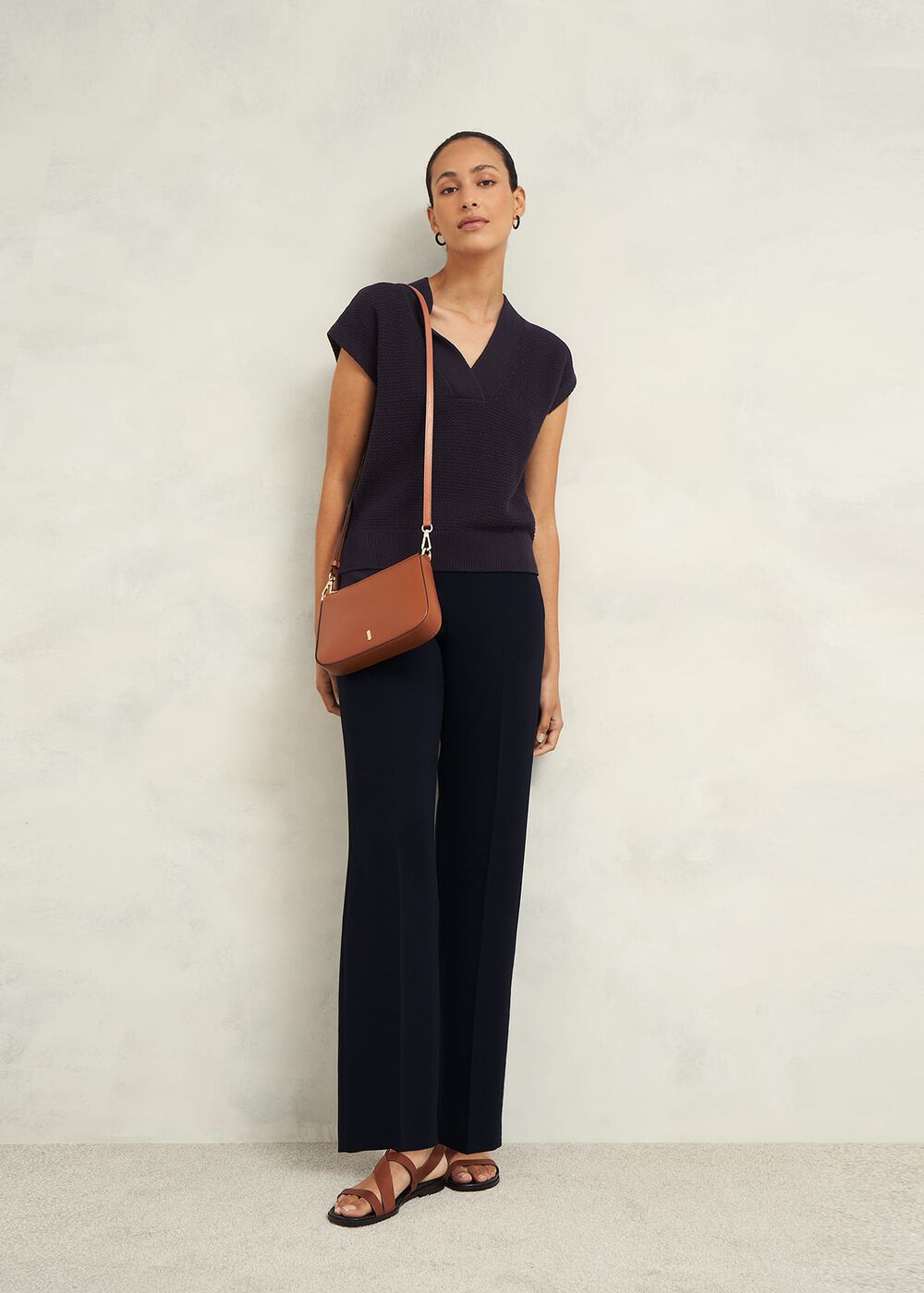 Ariel Cotton Knitted Top, Hobbs Navy, hi-res