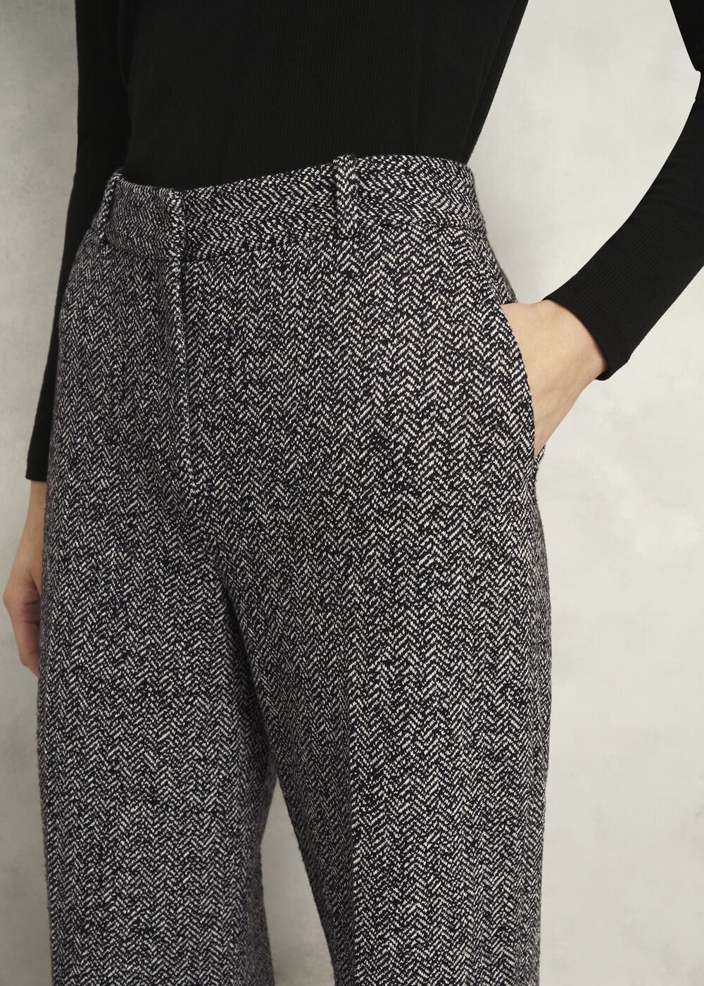 Petite Marlyn Wool Jersey Wide Trousers, Black White, hi-res
