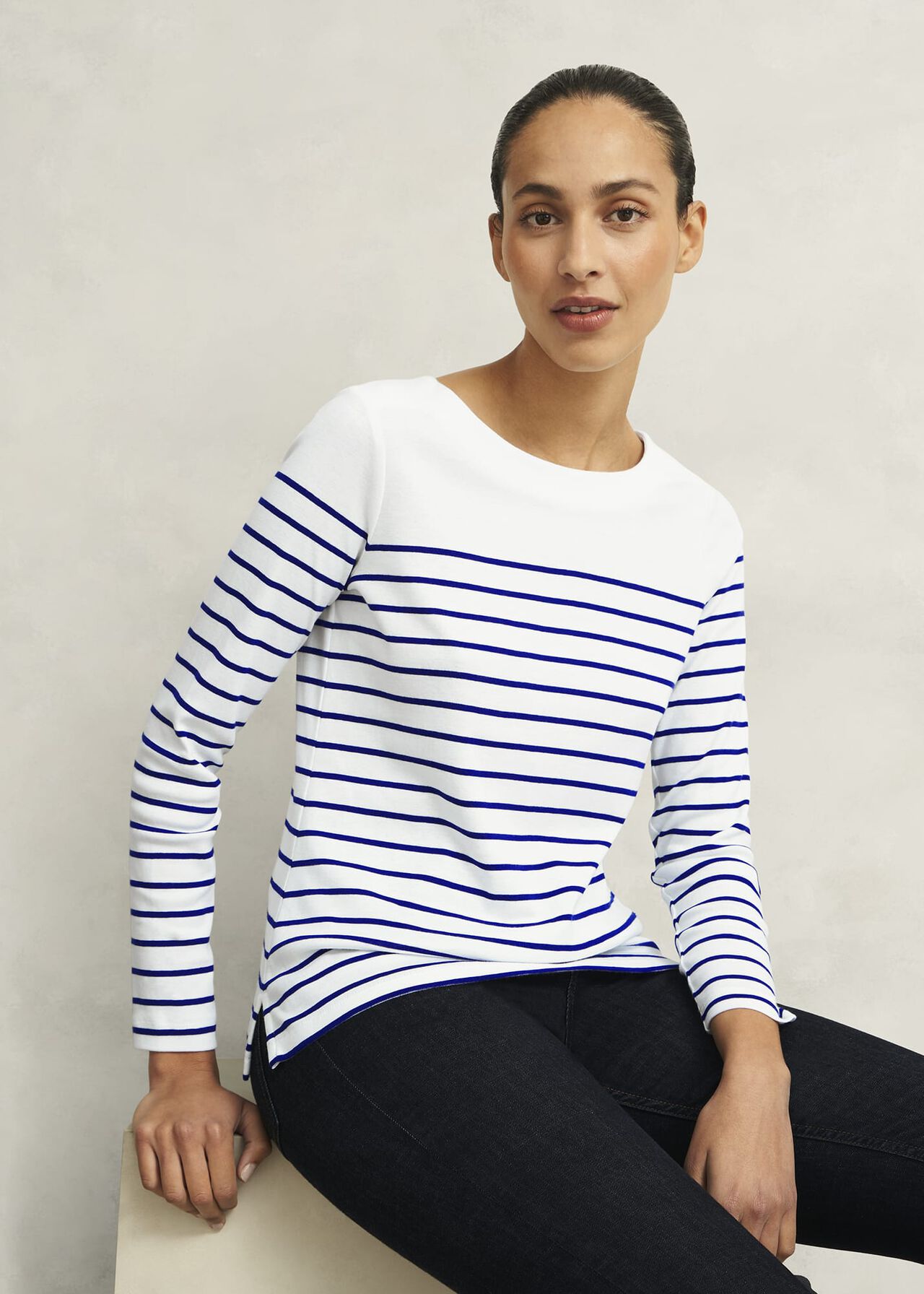 Constance Cotton Striped Top, White Blue, hi-res