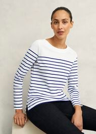 Constance Cotton Striped Top, White Blue, hi-res